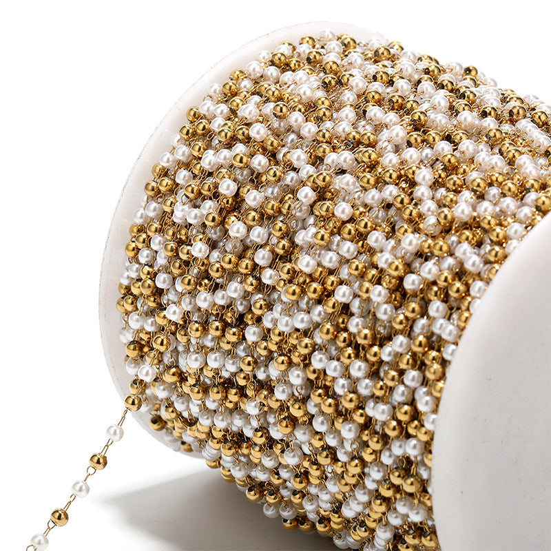 Wholesale 2PCS 3mm Pearl Stainless Steel Beaded Handmade Chains